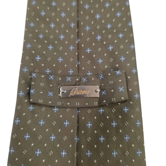 Brioni Mens Necktie Green Micro Dot Silk Floral Designer Embroidered Medallion - Picture 6 of 9